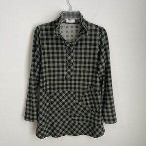 Terra SJ Apparel Green Plaid Blouse Ruffle Tunic Top Artsy Lagenlook